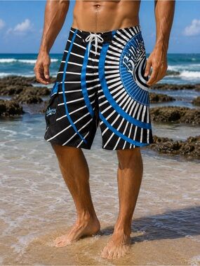 Billabong Andy Irons Rising Sun Board Shorts Sz 28 Black Blue Surf